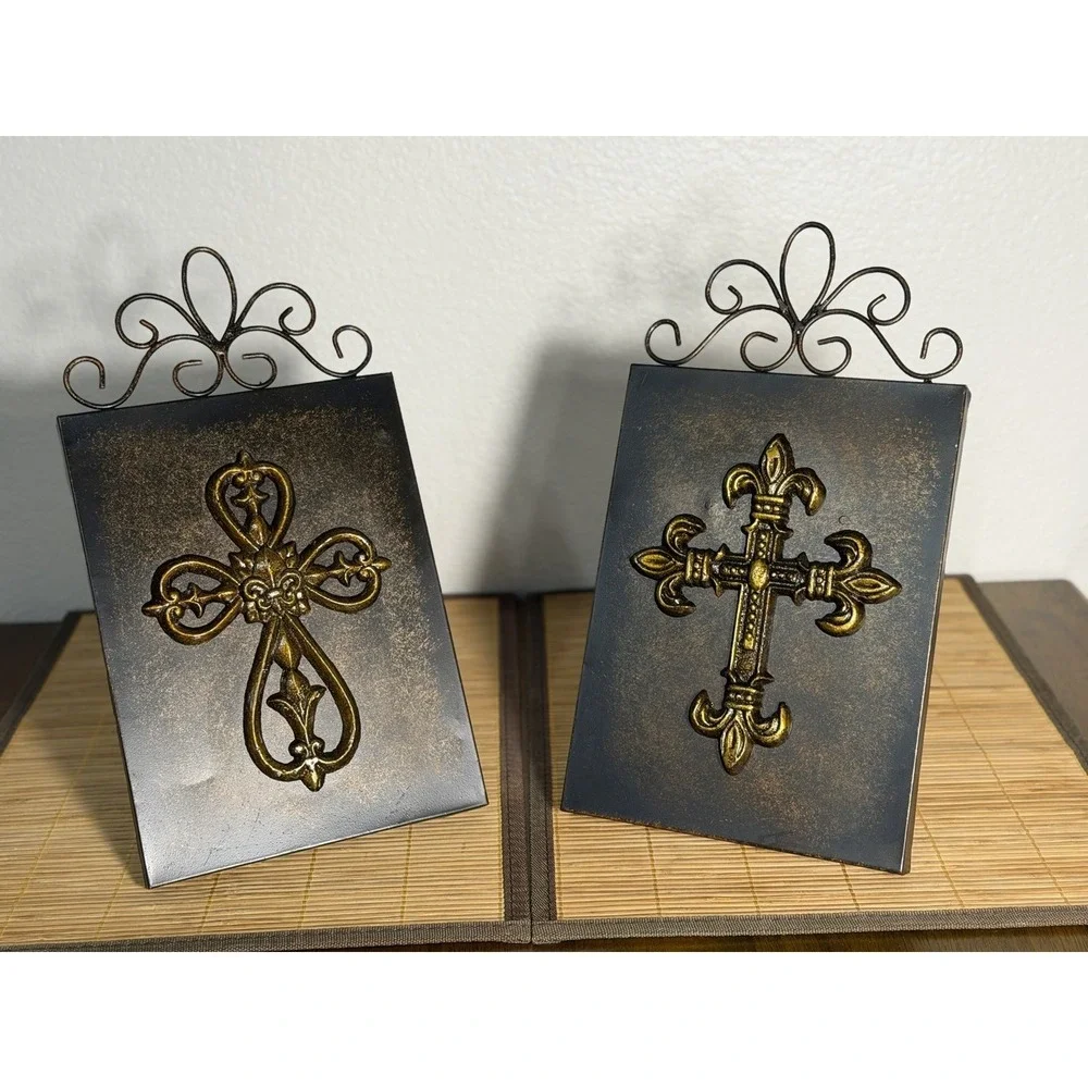 Gothic Glam 2 Piece Gothic Coquette bronze, And Gold Fleur-de-Lis Wall/Shelf Art